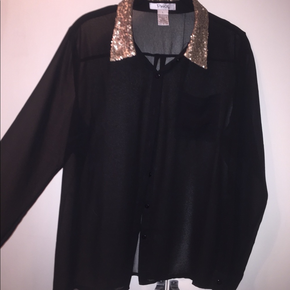 Sheer Black Button Up Blouse